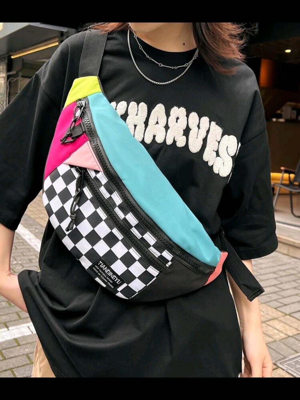 Colorblock Checkerboard Crossbody Waist Bag - Multicolor